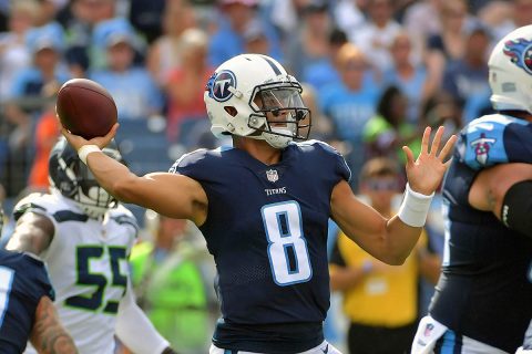 Tennessee Titans quarterback Marcus Mariota (8) throws a pass against the Seattle Seahawks during the first half at Nissan Stadium. (Jim Brown-USA TODAY Sports) Tennessee Titans quarterback Marcus Mariota (8) throws a pass against the Seattle Seahawks during the first half at Nissan Stadium. (Jim Brown-USA TODAY Sports)