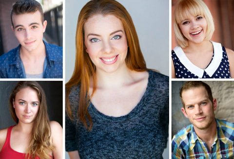 Charly Dannis (center) stars as Puck, alongside (clockwise from top left) Dean Cestari, Michelle Foletta, Josh Bernaski and Emily Rourke as the four lovers, in A Midsumer Night's Dream: The Musical at the Roxy Regional Theatre, November 3rd - November 11th. 