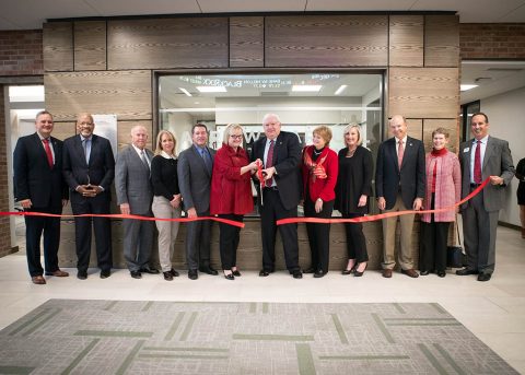 Ribbon cutting ceremony for the APSU College of Business' Larry W. Carroll Financial Trading Center.