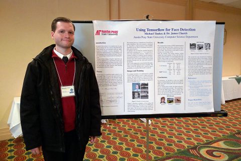 APSU computer science major Michael Timbes presented his research into Google TensorFlow at the conference. APSU computer science major Michael Timbes presented his research into Google TensorFlow at the conference.