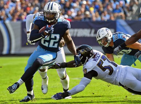 Tennessee Titans running back Derrick Henry (22) runs for a short gain during the first half against the Baltimore Ravens at Nissan Stadium. (Christopher Hanewinckel-USA TODAY Sports) Tennessee Titans running back Derrick Henry (22) runs for a short gain during the first half against the Baltimore Ravens at Nissan Stadium. (Christopher Hanewinckel-USA TODAY Sports)