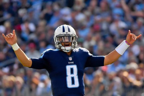 Tennessee Titans quarterback Marcus Mariota (8) signals from the line against the Baltimore Ravens during the first half at Nissan Stadium on November 5th, 2017. (Jim Brown-USA TODAY Sports) Tennessee Titans quarterback Marcus Mariota (8) signals from the line against the Baltimore Ravens during the first half at Nissan Stadium on November 5th, 2017. (Jim Brown-USA TODAY Sports)