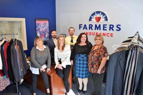 (L to R) Laurie Davis, Farmers; Eric Horton, AJC; Marcalee Baxter, Farmers; Dale Peters, AJC; Rachel Joseph, Farmers; Sharee Allen, at Farmers Insurance.