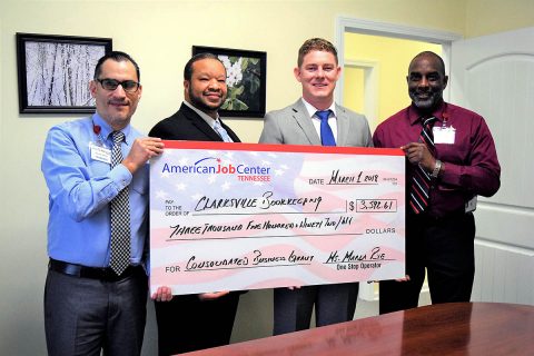 Francisco Vasquez, AJC; Jamaal Bradley, Workforce Essentials; Matthew Phillips, CBTS Owner; and Michael Jackson, AJC. Francisco Vasquez, AJC; Jamaal Bradley, Workforce Essentials; Matthew Phillips, CBTS Owner; and Michael Jackson, AJC.
