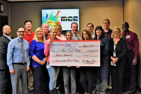 (Front: L to R) Francisco Vasquez, AJC; MCC employees Bettina Perkins, Brenna Corbin, Kim Dillard, Amaya Garcia-Bland, Annette Jensen, and Melissa Oliver. (Back: L to R) Jamaal Bradley, Workforce Essentials; MCC employees Chris Taylor, Jerry Ferrell, Rhonda Batson, Steve Emery, Paul Wofford, Steve Fuqua, and Michael Jackson, AJC.