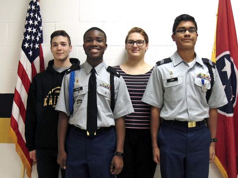 Kenwood High School JROTC Academic Team (L to R) Justin Bair, Orlando Moore, Alexis Jordan, and Phoenix Sims.