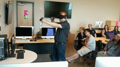 Scott Raymond, Austin Peay State University assistant professor of art + design, shows how to paint in virtual reality at the Tennessee Arts and Arts Education Conference. Scott Raymond, Austin Peay State University assistant professor of art + design, shows how to paint in virtual reality at the Tennessee Arts and Arts Education Conference.