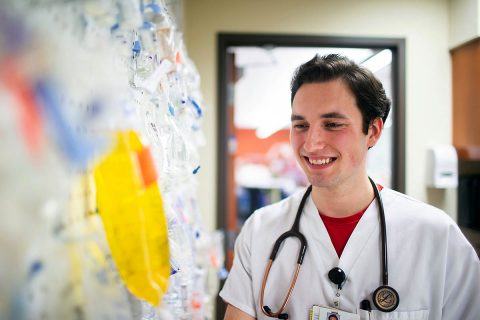 The patients Burkhart served during the internship reconnected him to how nurses treated him and his family while his father was in the hospital after suffering a heart attack and stroke. (Denzil Wyatt)