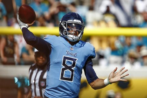 Tennessee Titans quarterback Marcus Mariota (8) throws a pass during the second half against the Jacksonville Jaguars at TIAA Bank Field. (Reinhold Matay-USA TODAY Sports) Tennessee Titans quarterback Marcus Mariota (8) throws a pass during the second half against the Jacksonville Jaguars at TIAA Bank Field. (Reinhold Matay-USA TODAY Sports)