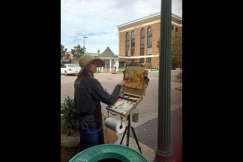 Tiffany Foss on Frank Street during last years 2Rivers Plein Air Paint-Out.