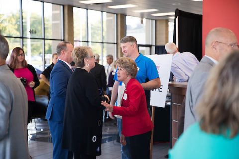 Austin Peay State University President Alisa White and Clarksville Mayor Kim McMillan talk before the summit.