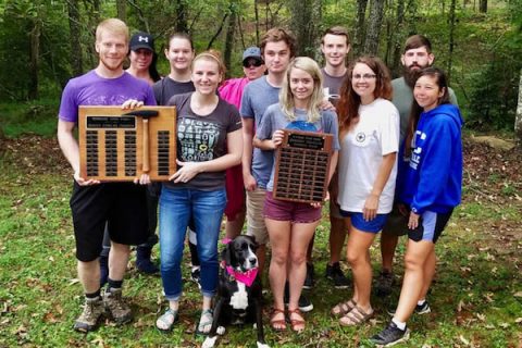 GeoClub attendees were, front row from left, John Butkevicius, Jennifer Stephens, Stiggy Stephens (dog), Brittany Welch, Jeanette Williams and Sarah Burkholder, and back row from the left, Tina Silverman, Lily Poteete, Dawn Grice, Jamin Welch, Chad Bolding and Nate Burkholder.