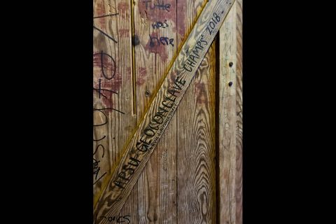 Austin Peay’s GeoClub left their mark (with a bunch of others) at the Fall Creek Falls cabin. It says “APSU – GeoConclave Champs 2018, ‘We didn’t even study.’”
