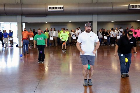 City of Clarksville employees race across the Wilma Rudolph Event Center during the penguin walk competition during the 2nd Annual United Way Field Day October 16th, 2018. City of Clarksville employees race across the Wilma Rudolph Event Center during the penguin walk competition during the 2nd Annual United Way Field Day October 16th, 2018.