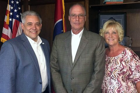 (L-R) Chamber Board Chairman, Jay Albertia; Military and Government Relations, Phil Harpel; Chamber Executive Director, Melinda Shepard.