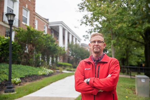 William Cody, a history major and Coast Guard veteran, takes classes in Austin Peay State University's Harned Hall.