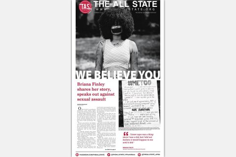 APSU's Celeste Malone's #MeToo front page design for The All State.