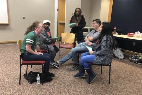 Austin Peay State University students at the APSU Morgan University Center for a disaster training exercise.