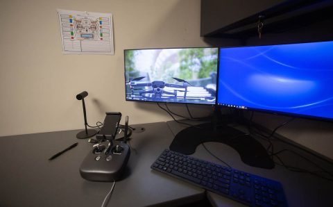 One of the stations at the virtual reality drone lab at Austin Peay State University’s GIS Center.