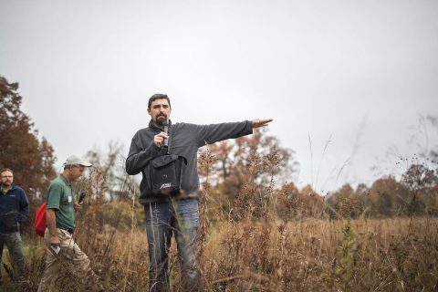 Dr. Dwayne Estes, SGI director, gives a tour of local grasslands in 2017. (APSU)