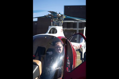 Austin Peay State University President Alisa White sits in the cockpit of GOV 1, the University’s first helicopter in its rotor-wing fleet.