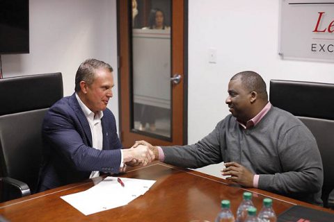 Austin Peay's new head football coach (left) Mark Hudspeth and APSU Athletics Director (right) Gerald Harrison. (APSU Sports Information) Austin Peay's new head football coach (left) Mark Hudspeth and APSU Athletics Director (right) Gerald Harrison. (APSU Sports Information)