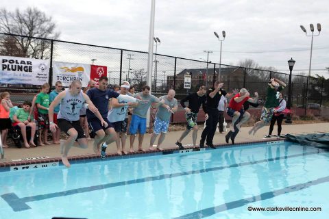 Members of the Clarksville Police Department led the charge at this year's Polar Plunge. The event held Saturday at APSU's Foy Pool raised more than $10,000 for Tennessee Special Olympics.