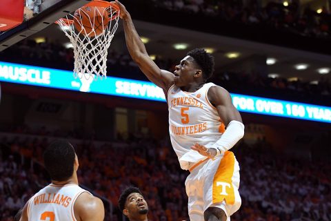 Tennessee Volunteers guard Admiral Schofield (5) dunks the ball against the Florida Gators during the second half at Thompson-Boling Arena. Tennessee won 73 to 61. (Randy Sartin-USA TODAY Sports) Tennessee Volunteers guard Admiral Schofield (5) dunks the ball against the Florida Gators during the second half at Thompson-Boling Arena. Tennessee won 73 to 61. (Randy Sartin-USA TODAY Sports)