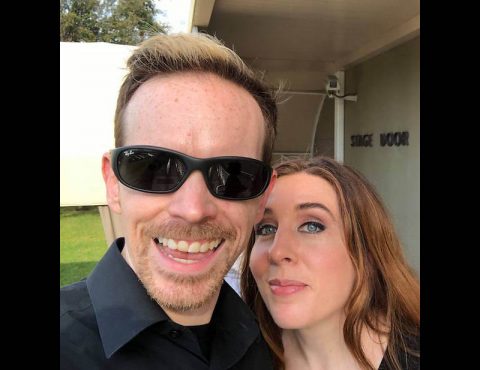 Christopher and Sarah Bailey snap a selfie before they perform with Sarah Brightman.