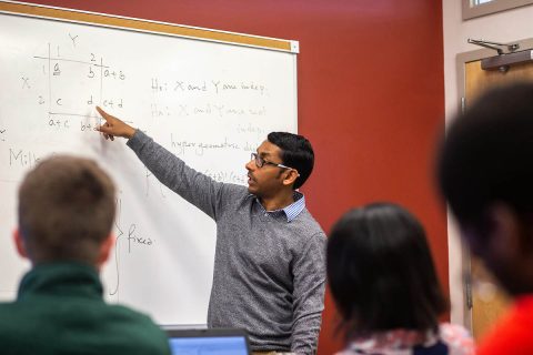 Austin Peay State University mathematics professor Dr. Sumen Sen leads a class recently on campus. (APSU)