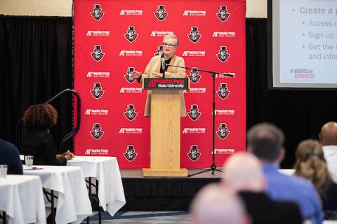 Austin Peay State University President Alisa White speaks at a previous industry summit. (APSU)