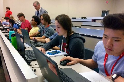 Clarksville Mayor Joe Pitts visits with Austin Peay State University Governor’s School of Computational Physics on Tuesday, the second full day of the intensive three-week school. (APSU)