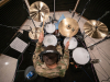 Sgt. Gerard Cortese, a percussionist, 101st Airborne Division Air Assault Band plays the drums while recording ‘Light of the Gold Star’ at Columbia Studio A in Nashville on October 26. (US Army photo by Sgt. Patrick Kirby, 40th PAD)