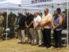 Veterans of the Fort Campbell finance team bow their heads for a moment of silence, June 25, 2017, during the memorial rededication ceremony at the Defense Military Pay Office on Fort Campbell, Kentucky. The ceremony was in honor of Capt. Luis A. Avillan and Staff Sgt. Michael A. Murray, who were part of the Fort Campbell finance team, who passed during the Gander plane crash on Dec. 12, 1985, during their return from a peace keeping mission in Sinai, Egypt. (Sgt. Neysa Canfield/101st SBDE Public Affairs)