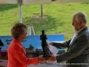 Richard V. Stevens presnets Clarksville Mayor Kim McMillan with a replica of the Pat Head Summitt statue that will be placed at the Pat Head Summitt plaza.