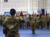 Lt. Col. Gina Diego SanNicolas, the commander for the 129th Combat Sustainment Support Battalion, 101st Airborne Division Sustainment Brigade, 101st Airborne Division (Air Assault), salutes Maj. Kelly M. Nocks, the battalion executive officer for 129th CSSB, during the Change of Command Ceremony at Sabo Gym, Fort Campbell, Ky., May 26, 2016. (Sgt. Neysa Canfield, 101st Sustainment Brigade, 101st Airborne Division (AA) Public Affairs)