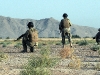 Members of the 2nd Afghan National Civil Order Police SWAT team and the Task Force Thunder Kandahar Pathfinder Detachment pause for a security halt during a patrol September 4th. Presence patrols give the units an opportunity to interact with the local population and build a rapport with the people, while they also give the ANCOP an opportunity to practice some of their basic operational techniques. (Photo by Sgt. 1st Class Stephanie Carl, 159th Combat Aviation Brigade Public Affairs)