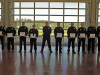 Newly promoted Clarksville Police Officers with Mayor Pitts, Chief Ansley and Deputy Chief Crockarell. (L to R) Mayor Pitts, Deputy Chief Stalder, Capt Koyama, Capt Lane, Lt Rosencrants, Lt Spielhagen, Chief Ansley, Lt Johnson, Sgt Coleman, Sgt Paugh, Sgt Doolittle, Sgt Shrum, Sgt Jobe, and Deputy Chief Crockarell. (Jim Knoll, CPD)