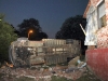 Stolen building supply truck crashes into the side of a house. (Photo by CPD-Jim Knoll)