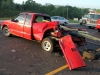 A Ford Ranger pickup rear-ends a Chevy S-10 pickup on Wilma Rudolph Boulevard that had slowed down for a GMC pickup that had run off the road. The driver of the Ford Ranger was looking at the vehicle off the road and failed to notice the Chevy truck slowing down. (Photo by CPD Jim Knoll)