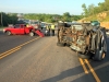 A Ford Ranger pickup rear-ends a Chevy S-10 pickup on Wilma Rudolph Boulevard that had slowed down for a GMC pickup that had run off the road. The driver of the Ford Ranger was looking at the vehicle off the road and failed to notice the Chevy truck slowing down. (Photo by CPD Jim Knoll)