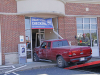 A pickup truck crashed into the front doors of F&M Bank on Madison Street today. (Jim Knoll, CPD)