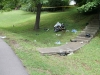 Man on Yamaha Motorcycle fails to make turn, went off the road and hits a cement culvert. (Photo by Jim Knoll-CPD)