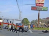 A Yamaha VTC motorcycle failed to stop at the red light at Beech Street and Providence Boulevard and crashed into a Ford Mustang, Sunday. (Jim Knoll, CPD)