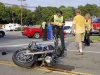 A Yamaha VTC motorcycle failed to stop at the red light at Beech Street and Providence Boulevard and crashed into a Ford Mustang, Sunday. (Jim Knoll, CPD)