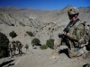 Pfc. Travis McGehee, an infantryman with 1st Platoon, 1st Battalion, 506th Infantry Regiment "Red Currahee," 4th Brigade Combat Team, 101st Airborne Division (Air Assault), watches as his fellow Currahees walk up a mountain trail on a joint patrol with the Afghan National Army soldiers with 6th Khandak, 1st Brigade, 203rd Corps from Combat Outpost Wilderness, Afghanistan, Oct. 21, 2013. (U.S. Army photo by Staff Sgt. Todd A. Christopherson, 4th Brigade Combat Team Public Affairs)