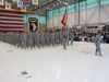 Col. Kimberly Daub, commander of the 101st Sustainment Brigade, leads Soldiers out of Hanger 3 at the conclusion of a welcome home ceremony March 22, 2015, at Fort Campbell, Ky. The Soldiers supported the U.S. Agency for International Development efforts to construct and train workers for 10 Ebola Treatment Units in Liberia as part of Operation United Assistance. (U.S. Army photo by Sgt. Leejay Lockhart, 101st Sustainment Brigade Public Affairs)