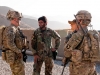 U.S. Army Capt. Gary Klein (right), commander, and U.S. Army 1st Lt. Matthew Draheim (left), platoon leader for Blue Platoon, both attached to Troop B, 1st Squadron, 33rd Calvary Regiment, 3rd Brigade Combat Team, 101st Airborne Division (Air Assault), talk to the commander of Combat Outpost Sayyid Khel, Oct. 26, 2012. Troop B’s cavalry scouts deployed to Afghanistan to conduct route reconnaissance, disrupt insurgent activities and train the Afghan National Army and Afghan Uniform Police. (U.S Army photo by Sgt. Christopher Bonebrake, 115th Mobile Public Affairs Detachment)