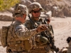 U.S. Army 1st Lt. Matthew Draheim, platoon leader for Blue Platoon (left) and U.S. Army Staff Sgt. Arthur Drake (right), a section leader, both attached to Troop B, 1st Squadron, 33rd Calvary Regiment, 3rd Brigade Combat Team, 101st Airborne Division (Air Assault), discuss the layout of their vehicle patrol base in Shamal District, Oct. 26, 2012. Troop B conducted a route reconnaissance operation with their Afghan National Army counterparts. (U.S Army photo by Sgt. Christopher Bonebrake, 115th Mobile Public Affairs Detachment)