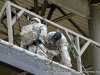 A demonstration of different repelling techniques at the Air Assault Tower.